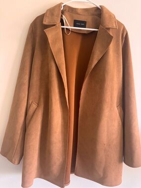 Love Tree Camel Suede-Effect Open Front Trench Coat